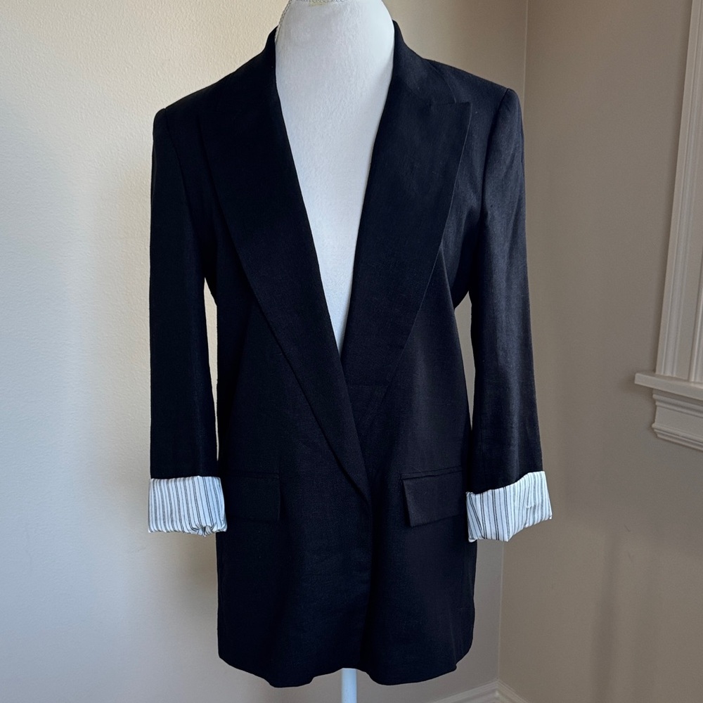 Zara Classic Black Blazer with Striped Cuffs